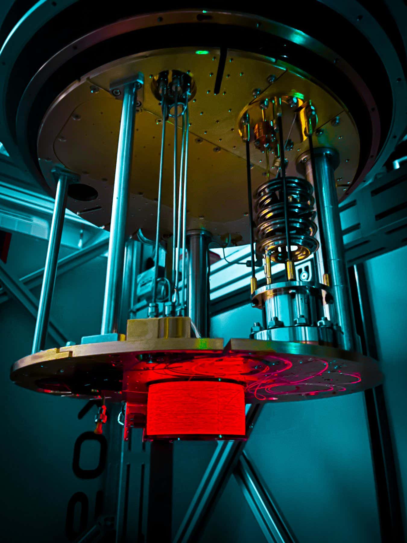 Quantum Coolness Harsh Rathee Department of Physics This image shows an optical fiber connected to a dilution refrigerator, a device that cools to an incredible 8 milliKelvin?1,000 times colder than space! Scientists use these refrigerators to study how materials behave at extremely cold temperatures, uncovering phenomena like superconductivity and quantum effects. By observing how light interacts with sound waves in special waveguides (like the optical fiber), they can explore the unique properties of matter at the quantum level. Real experiments use infrared light, which is invisible to the human eye. A red probe laser is used in the image to illustrate this light in the optical fiber.