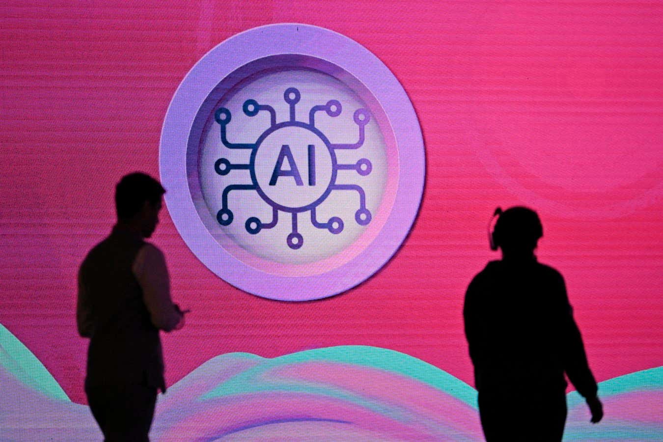 Signage of AI (Artificial Intelligence) is seen during the World Audio Visual Entertainment Summit in Mumbai, India, on May 02, 2025. (Photo by Indranil Aditya / Middle East Images / Middle East Images via AFP) (Photo by INDRANIL ADITYA/Middle East Images/AFP via Getty Images)